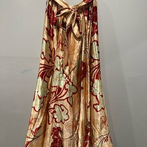 Elegant Floral Maxi Skirt in Red and Cream